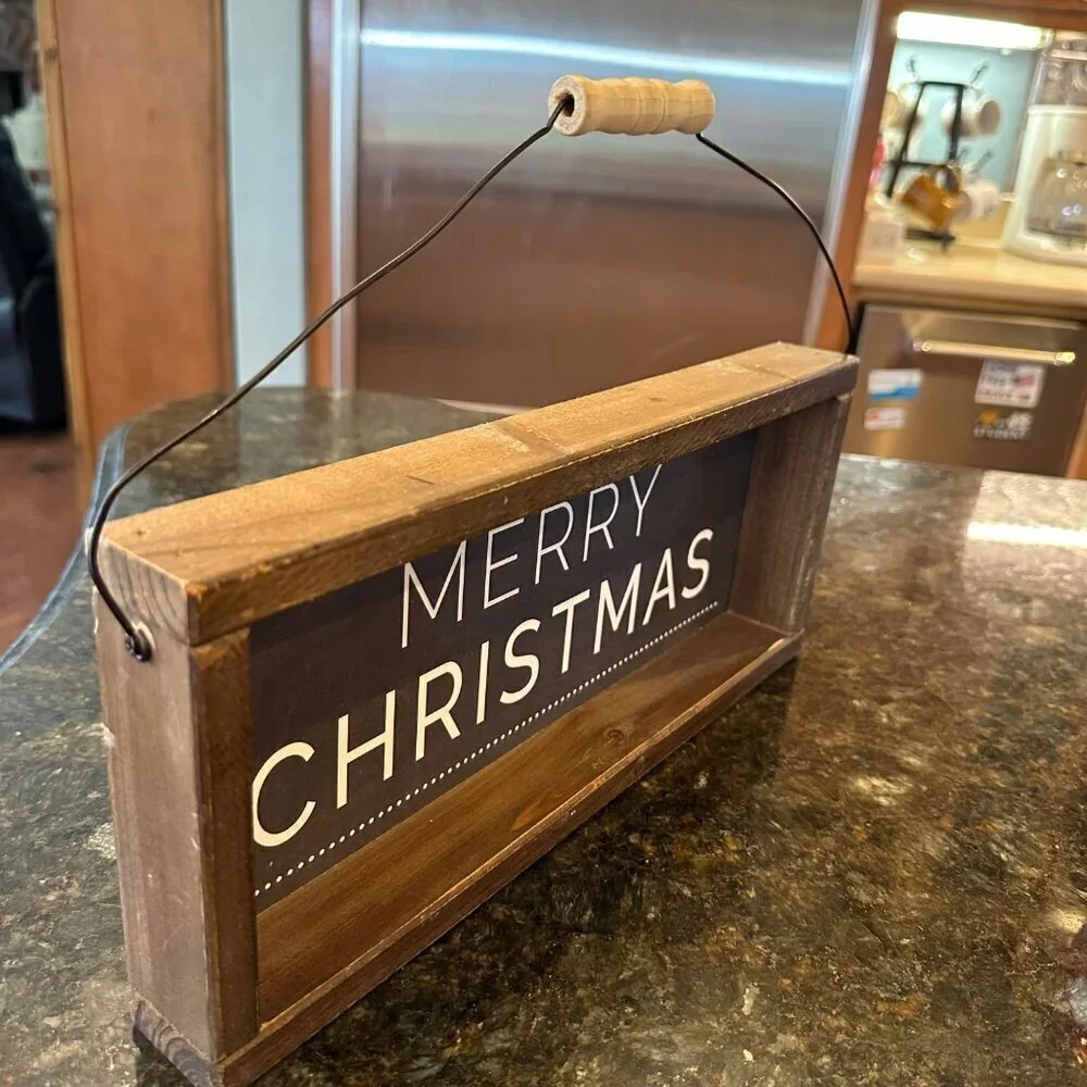 Merry Christmas Wooden Hanging Sign Rustic Festive Holiday Wall Decor Primitive